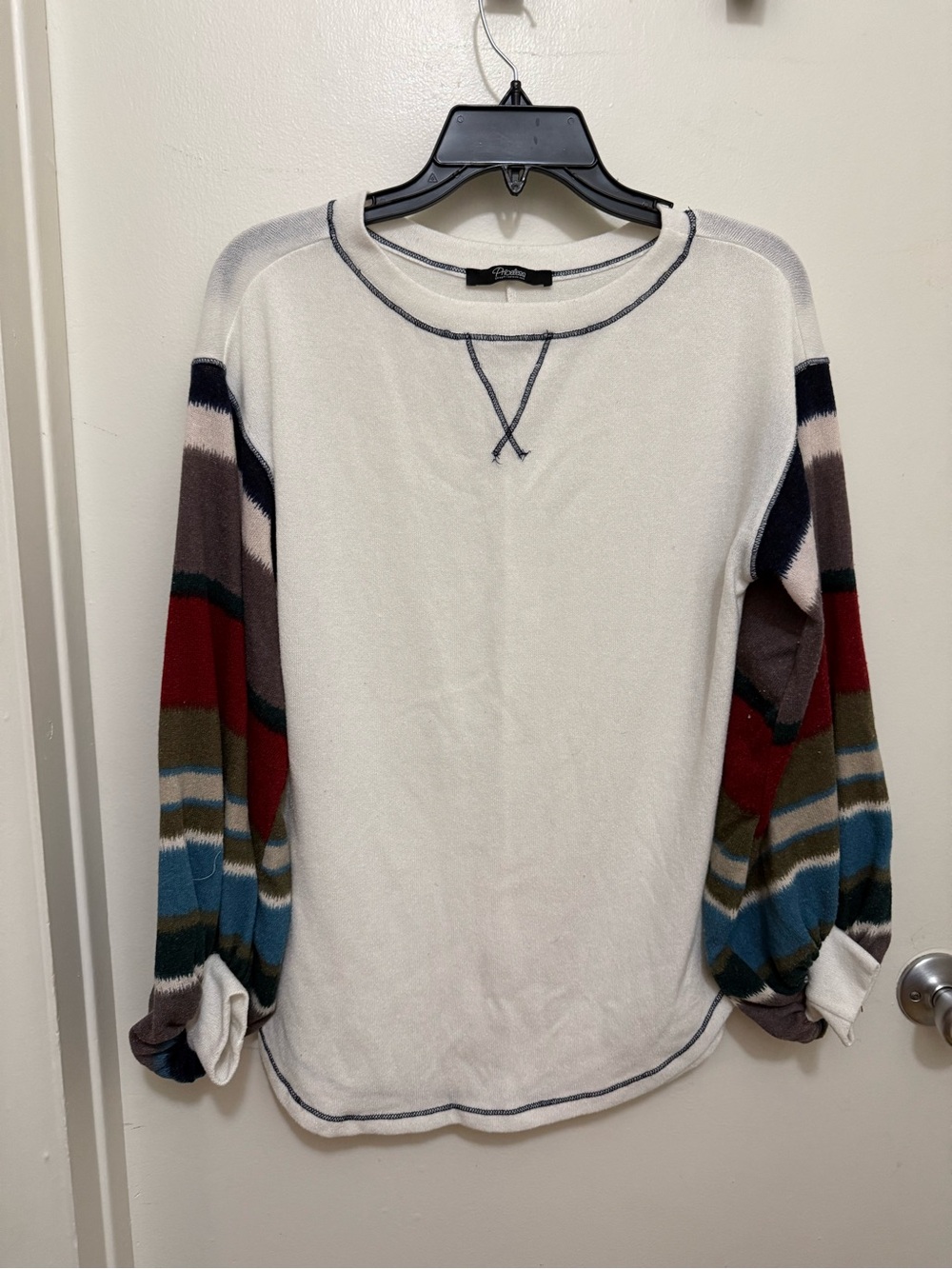 Shop Priceless Mix Match Stripe Sleeve Pullover -light sweater